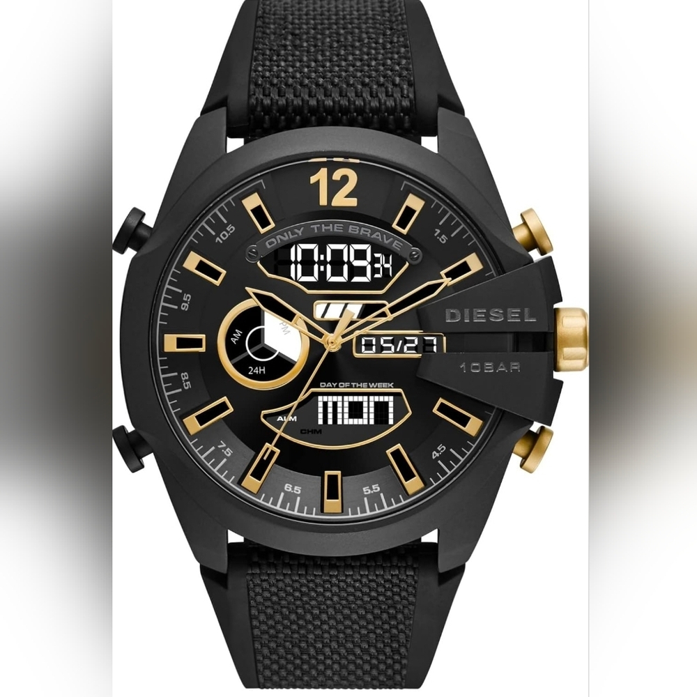 Mens Diesel Black and Gold Multifunction Watch